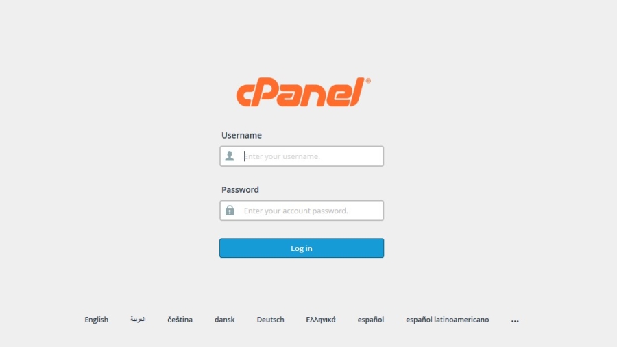 cpanel login screen